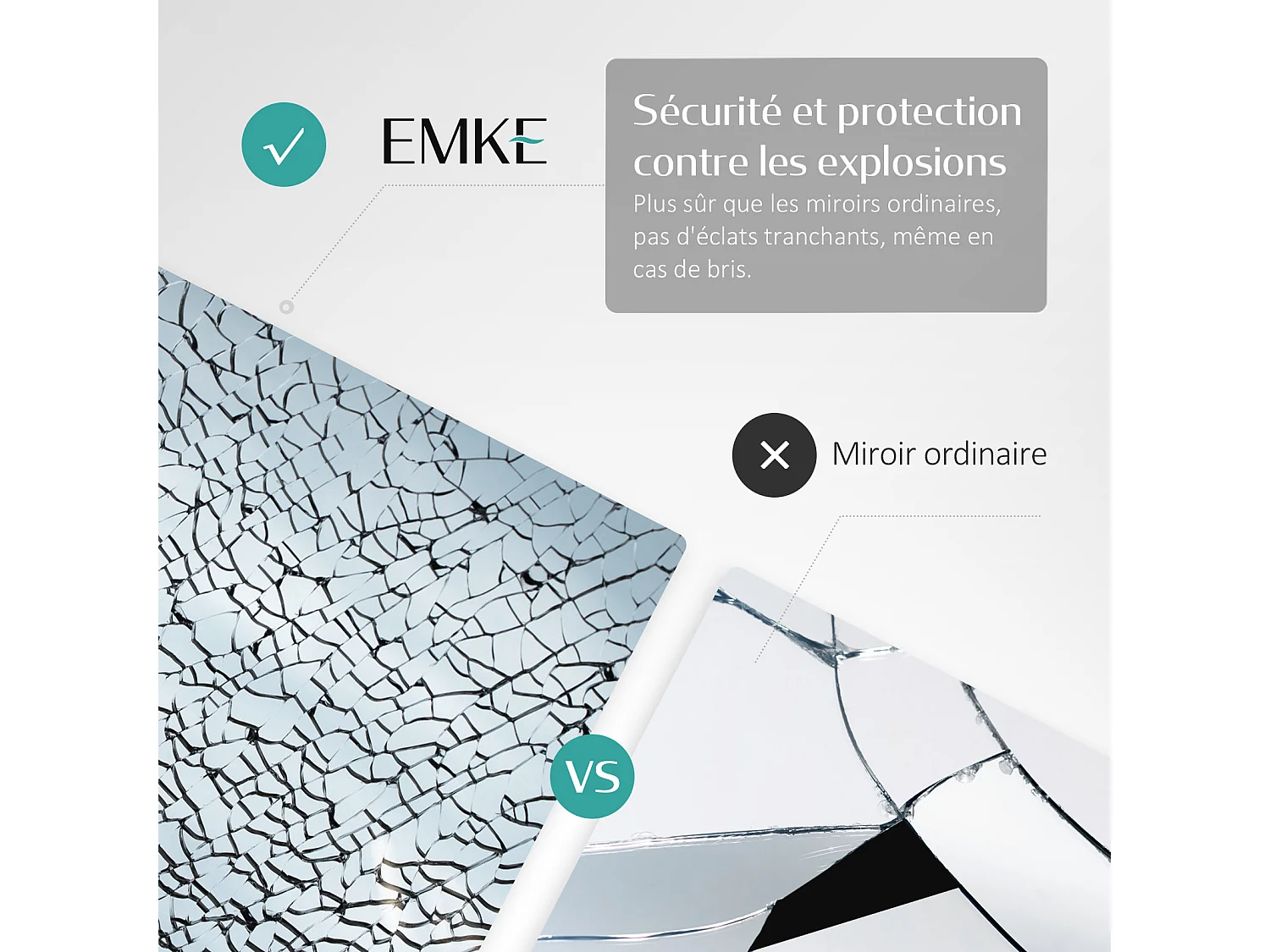 EMKE Miroir de Salle de Bain LED 60x80 cm, Interrupteur Tactile, Intensité Réglable, Fonction Mémoire, 3 Couleurs