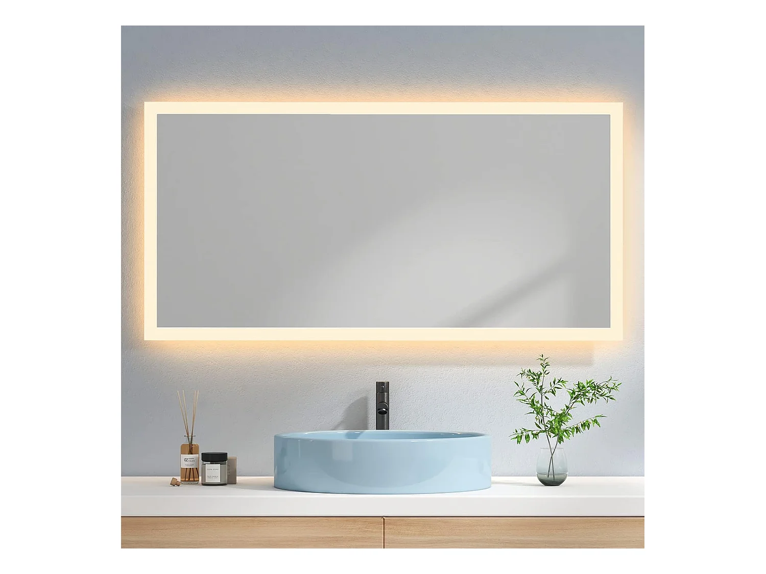 EMKE Miroir lumineux salle de bain 120x60cm, Miroir avec éclairage Miroir LED, Lumière Blanche Chaude