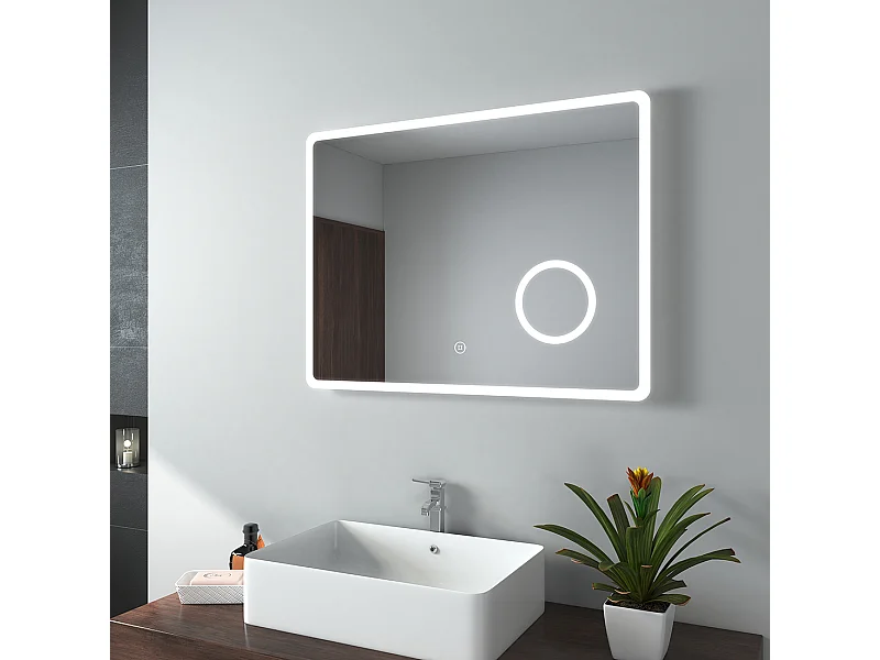 EMKE Badkamer Spiegel - Koel Wit - 3x Vergroting - Met Touchschakelaar - 80x60 cm
