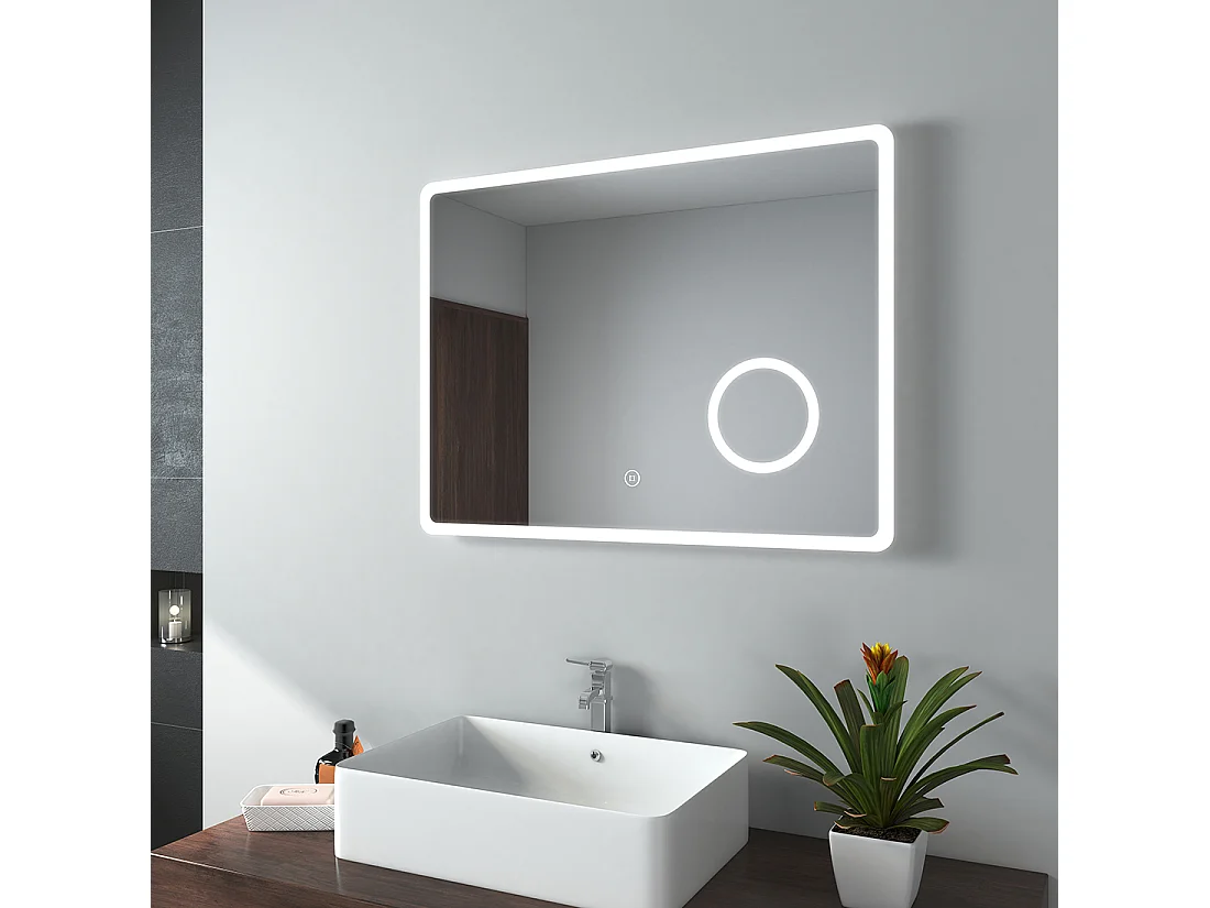 EMKE Badkamer Spiegel - Koel Wit - 3x Vergroting - Met Touchschakelaar - 80x60 cm