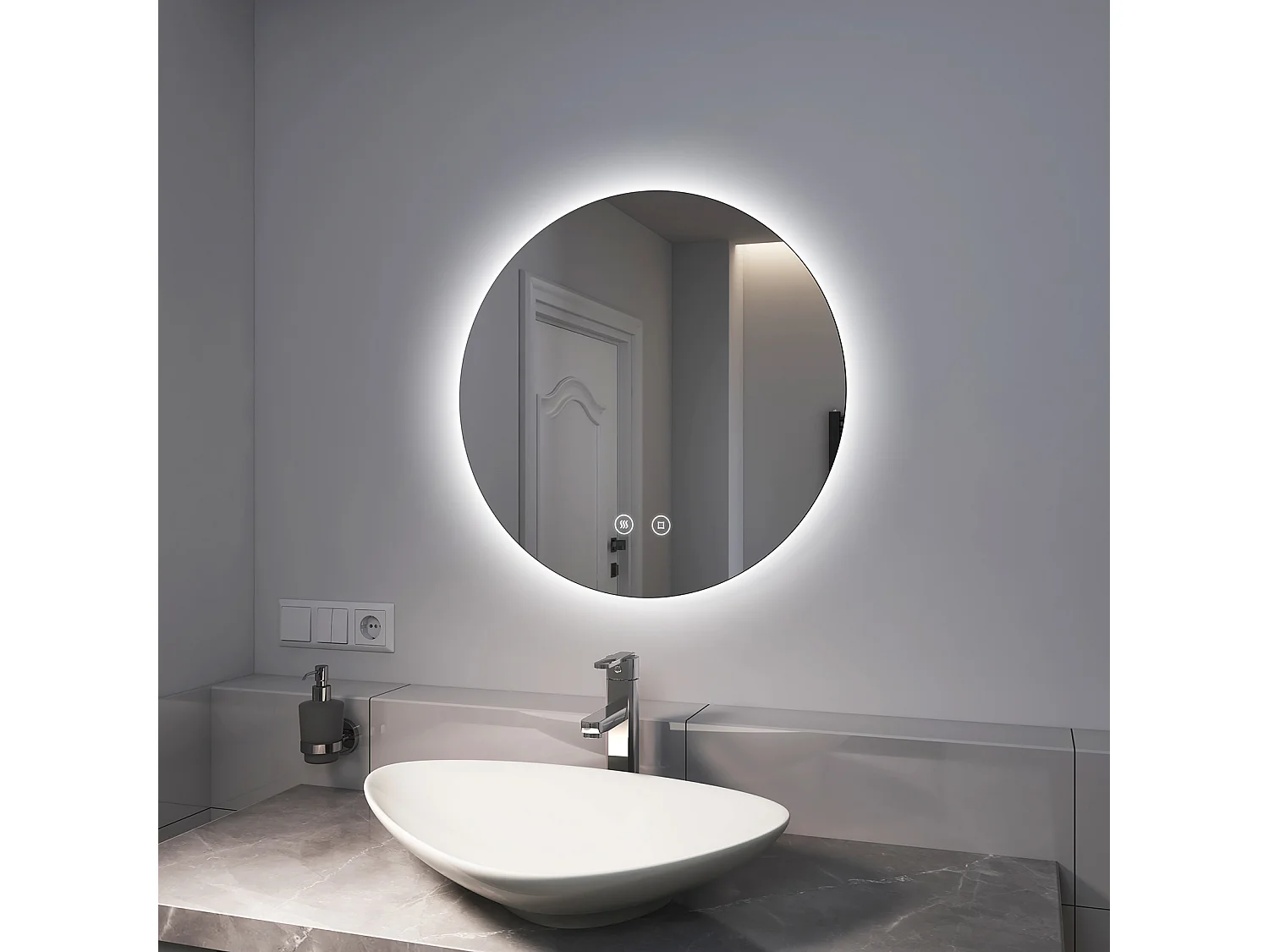 EMKE Miroir lumineux salle de bain rond diamètre 60cm, Miroir LED rétro-éclairage, Interrupteur Tactile, Anti-buée, Lumière Blanche Froide Réglable