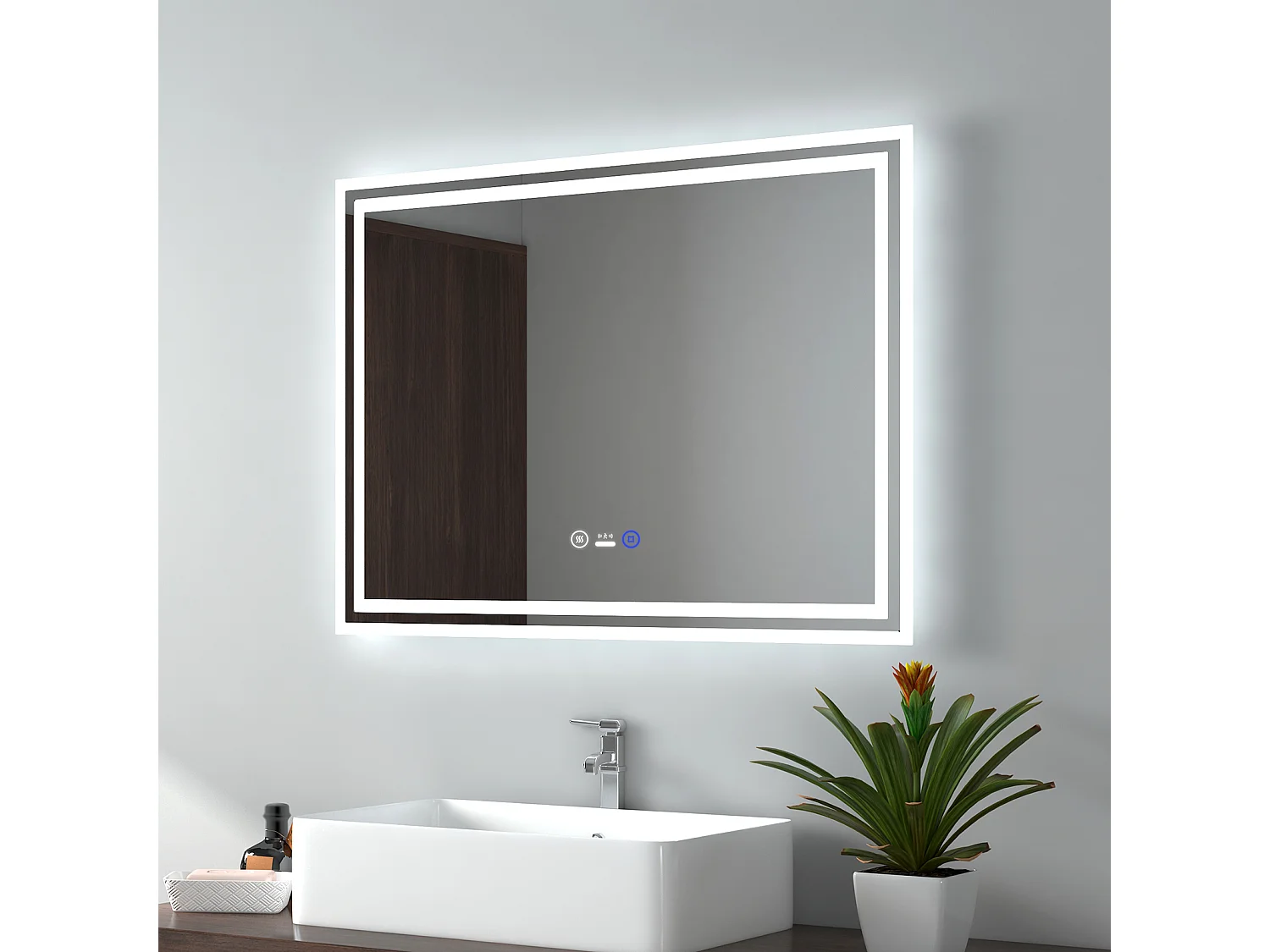 EMKE Miroir lumineux salle de bain 60x80cm avec Capteur de Mouvement, Miroir LED à capteur intelligent, Anti-buée, Lumière Froide/Chaude/Neutre