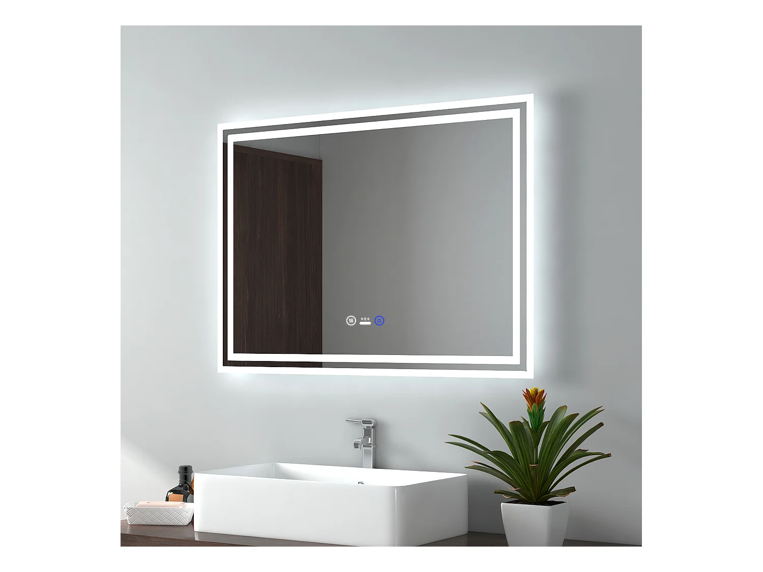 EMKE Miroir lumineux salle de bain 60x80cm avec Capteur de Mouvement, Miroir LED à capteur intelligent, Anti-buée, Lumière Froide/Chaude/Neutre