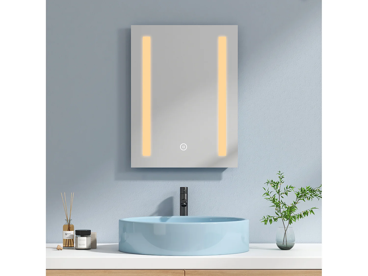 EMKE Miroir lumineux salle de bain 45x60cm, Miroir avec l'éclairage, Interrupteur Tactile, Anti-buée, Miroir LED avec Lumière Blanche Chaude