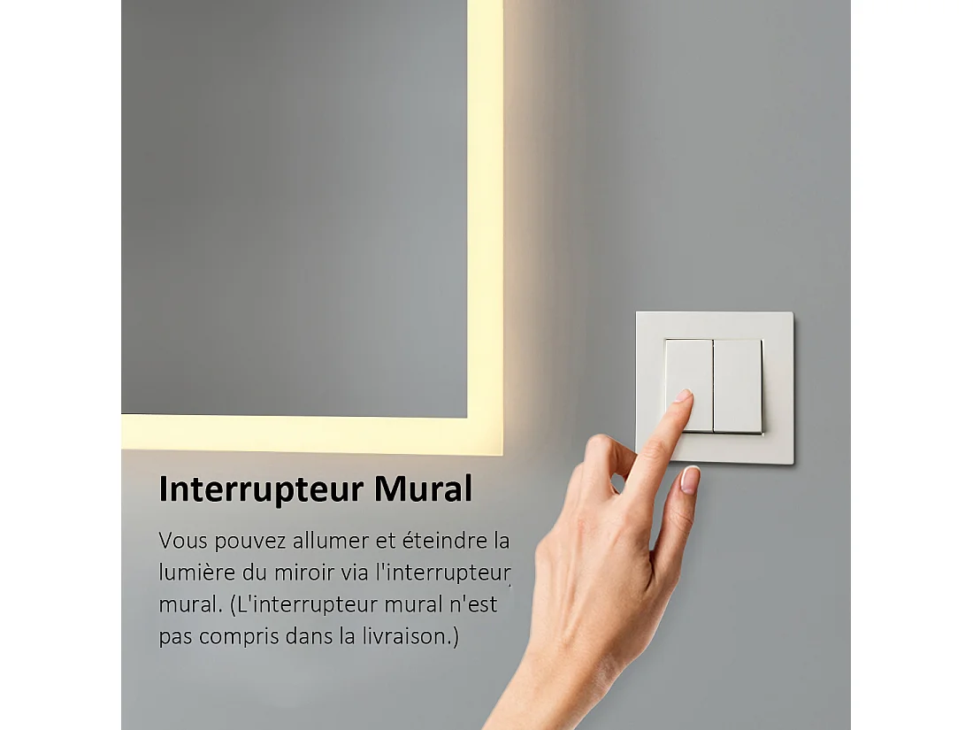 EMKE Miroir lumineux salle de bain 100x60cm, Miroir avec éclairage Miroir LED, Lumière Blanche Chaude