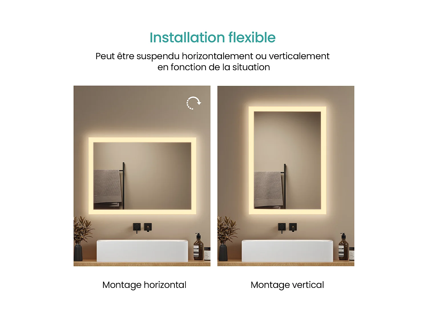 EMKE Specchio LED da Bagno 60 x 100 cm, Specchio LED Rettangolare, Illuminazione 3000 K