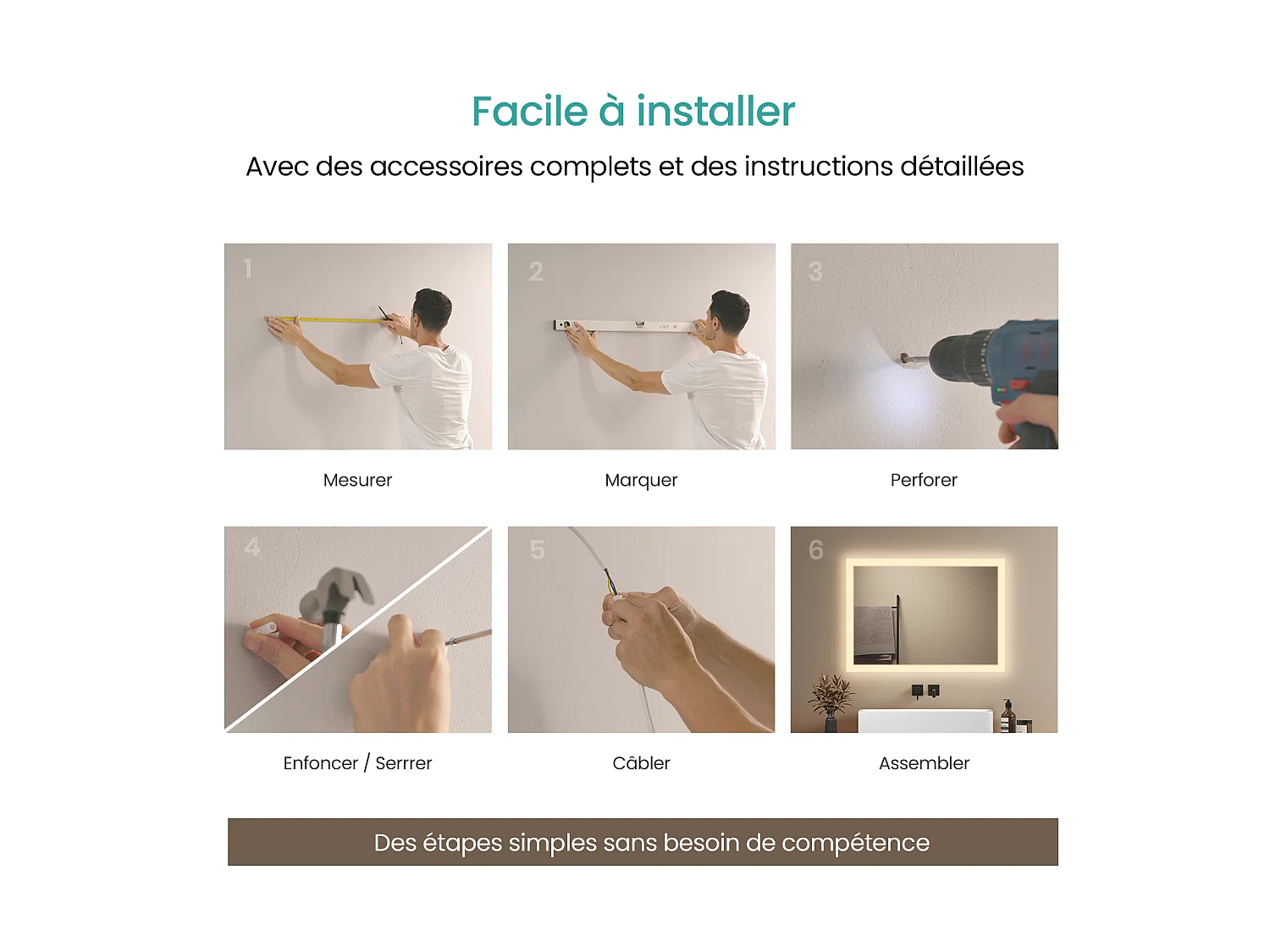 EMKE Specchio LED da Bagno 60 x 100 cm, Specchio LED Rettangolare, Illuminazione 3000 K