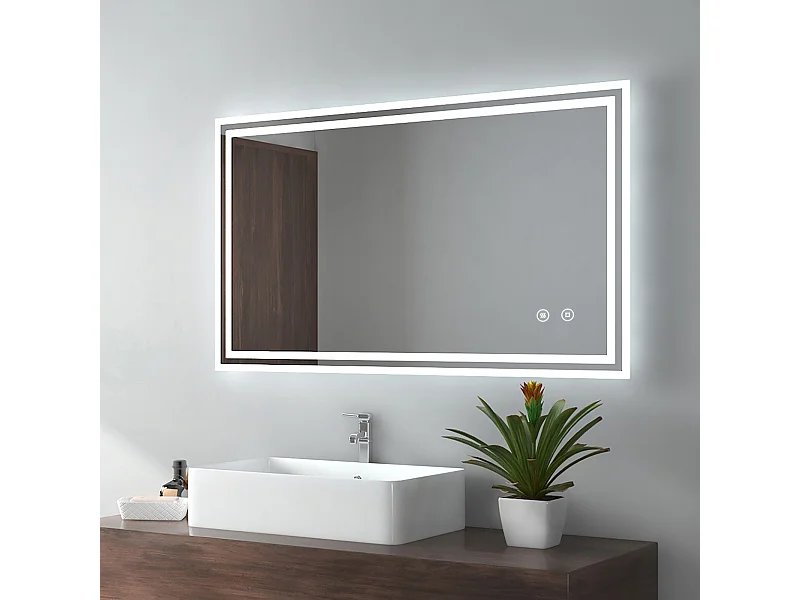 EMKE Miroir lumineux salle de bain 60x100cm, Miroir avec l'éclairage, Interrupteur Tactile, Anti-buée, Miroir LED avec Lumière Blanche Froide