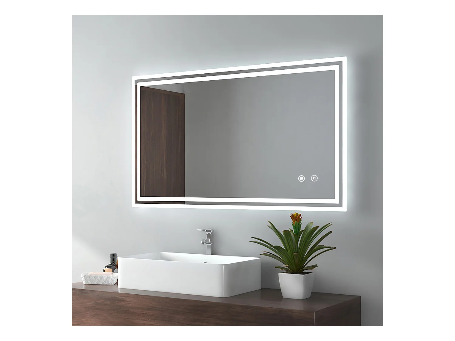 EMKE Miroir lumineux salle de bain 60x100cm, Miroir avec l'éclairage, Interrupteur Tactile, Anti-buée, Miroir LED avec Lumière Blanche Froide