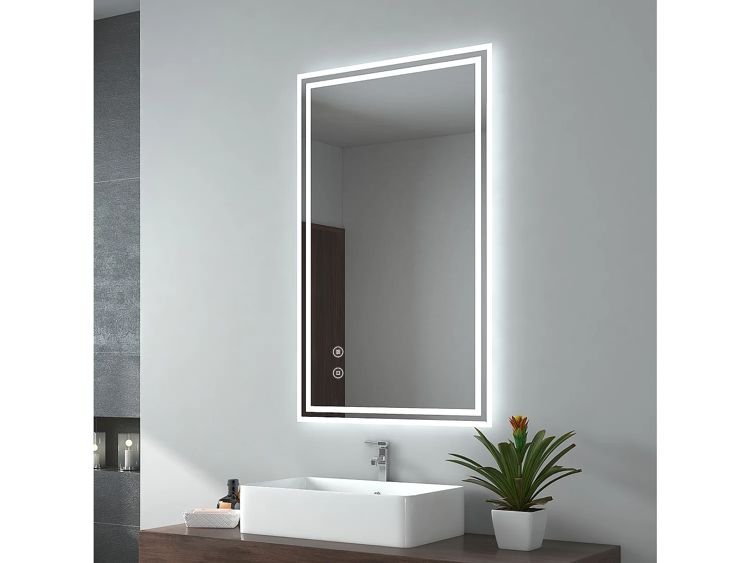 EMKE Miroir lumineux salle de bain 60x100cm, Miroir avec l'éclairage, Interrupteur Tactile, Anti-buée, Miroir LED avec Lumière Blanche Froide