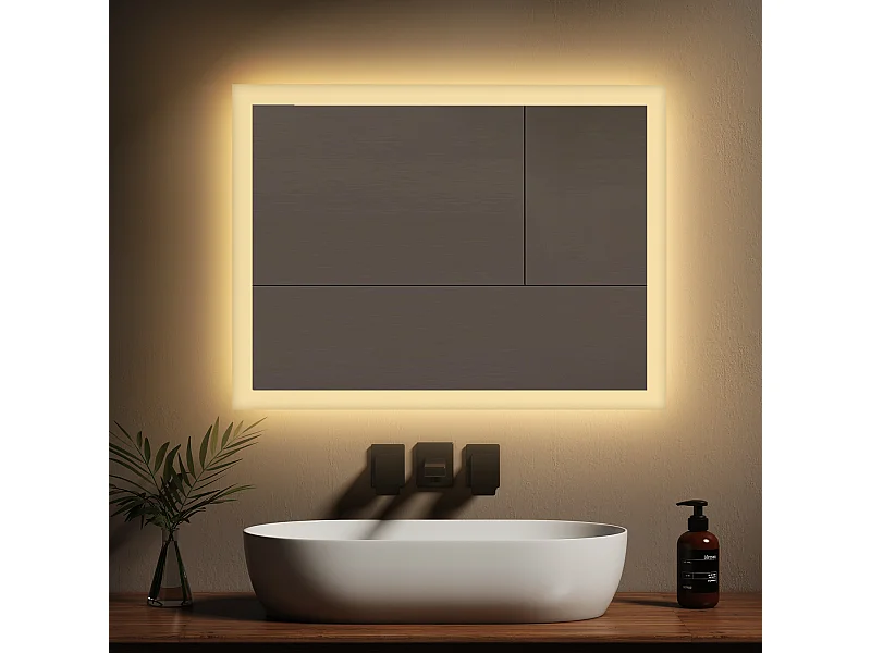 EMKE Specchio da bagno con illuminazione Specchio da bagno a LED 80x60cm | Luce calda