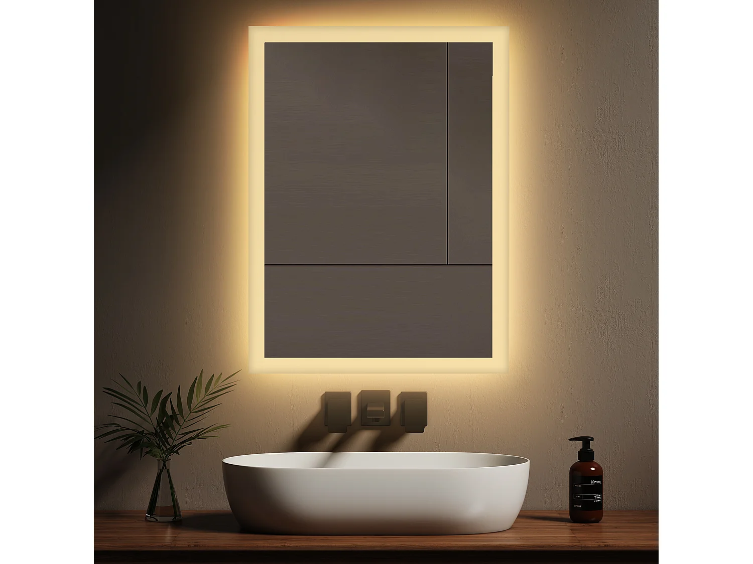 EMKE Miroir lumineux salle de bain 80x60cm, Miroir LED salle de bain, Miroir avec l'éclairage, Lumière Chaude