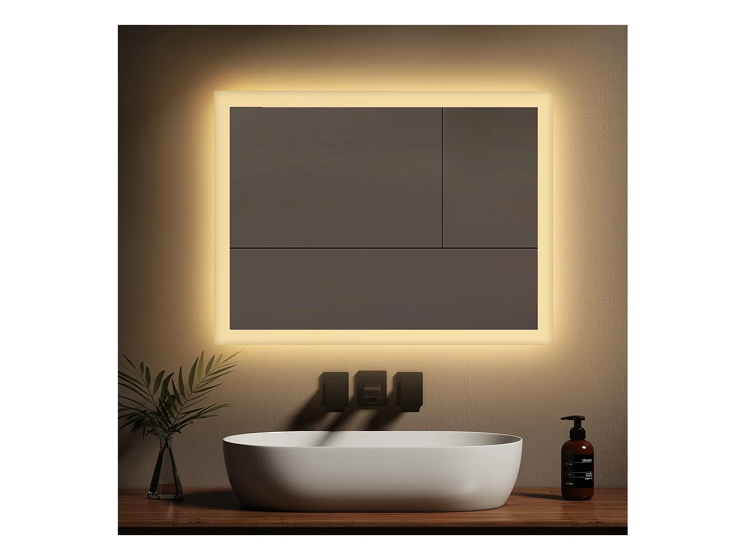 EMKE Miroir lumineux salle de bain 80x60cm, Miroir LED salle de bain, Miroir avec l'éclairage, Lumière Chaude