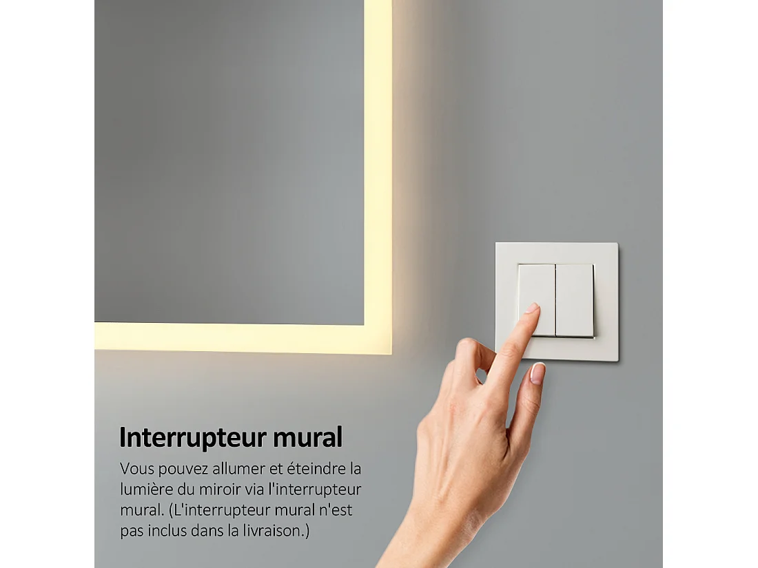 EMKE Miroir lumineux salle de bain 80x60cm, Miroir LED salle de bain, Miroir avec l'éclairage, Lumière Chaude