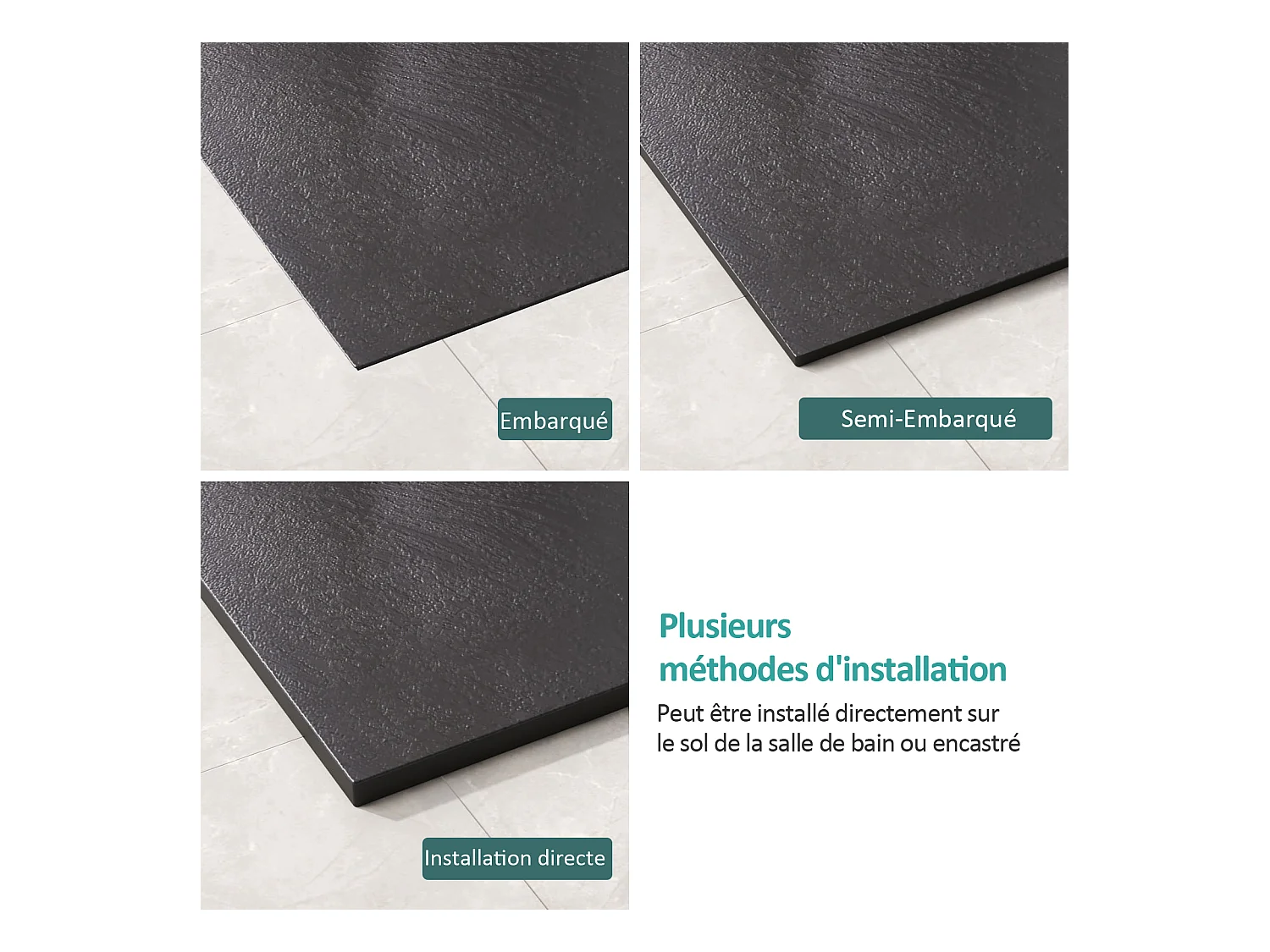 EMKE Douchebak plat antislip SMC douchebak om in te korten, 120x90 cm | Zwart