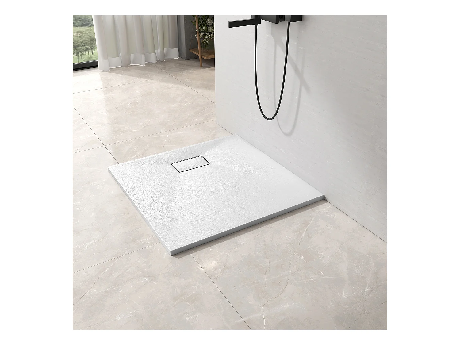 EMKE Receveur de douche receveur de douche plat antidérapant SMC receveur de douche à découper, 90x90cm | Blanc