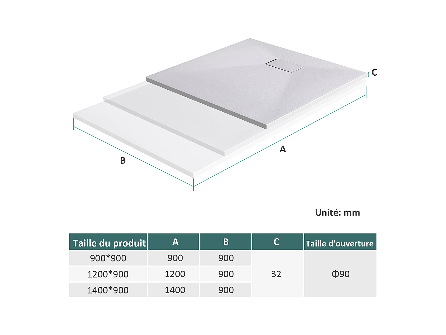 EMKE Douchebak plat antislip SMC douchebak om in te korten, 90x90 cm | Wit