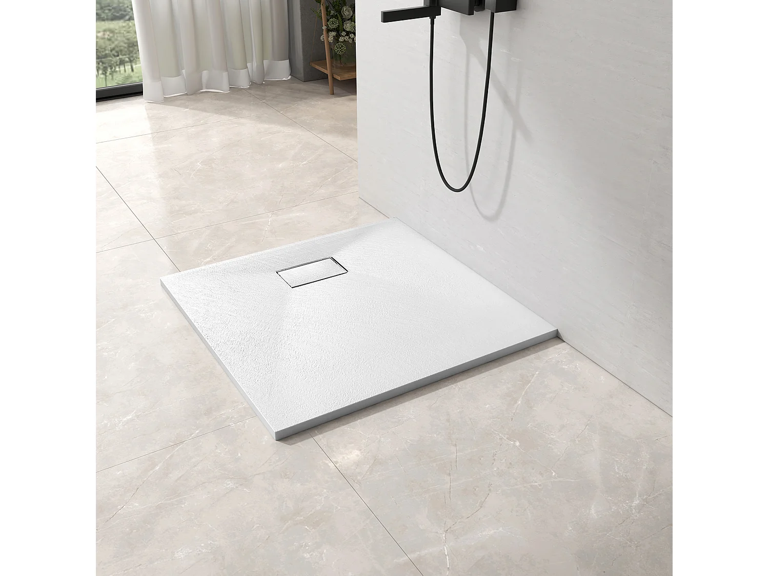 EMKE Receveur de douche receveur de douche plat antidérapant SMC receveur de douche à découper, 90x90cm | Blanc