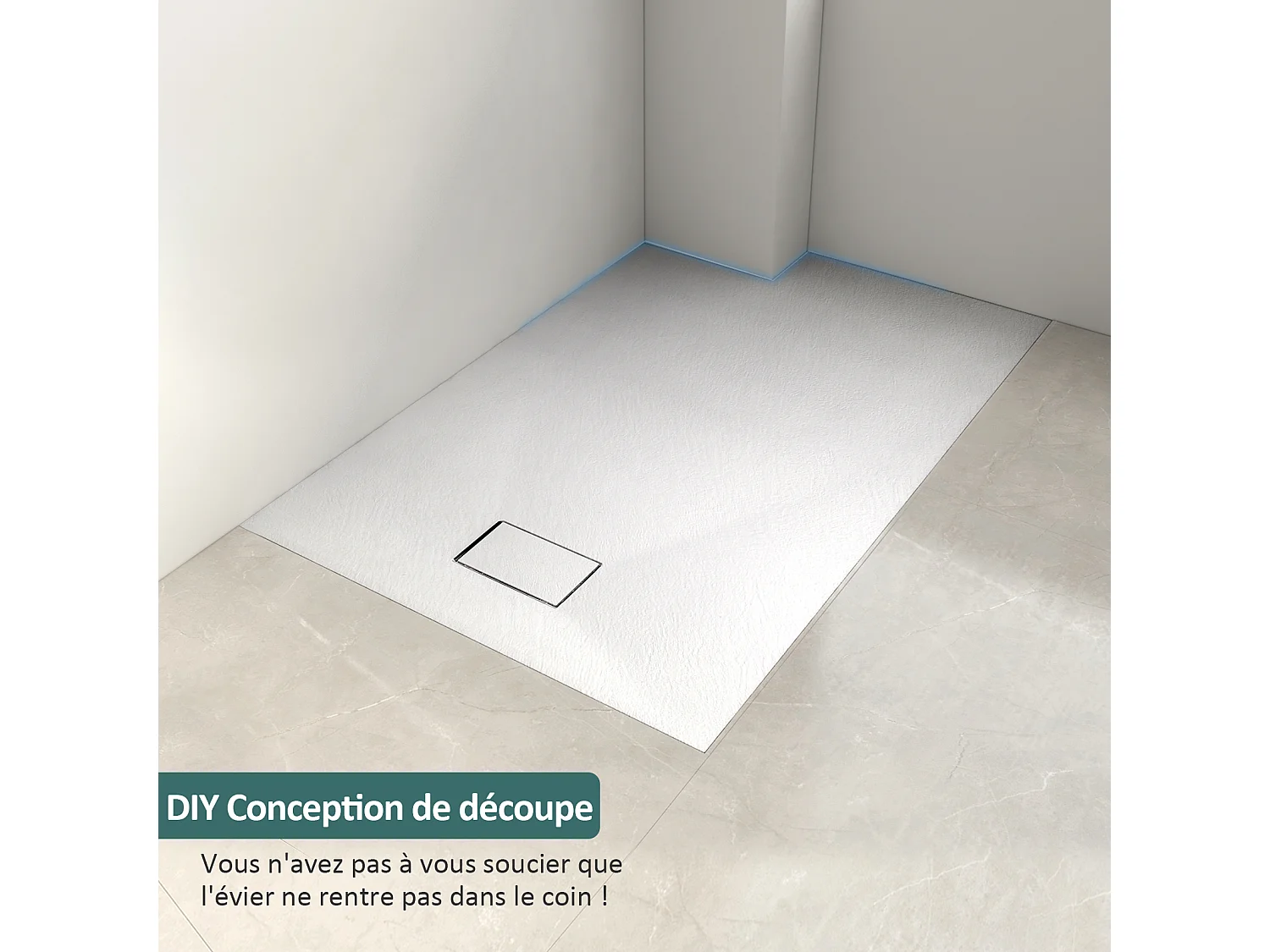 EMKE Piatto doccia piatto antiscivolo Piatto doccia SMC da ritagliare, 120x90cm | Bianco