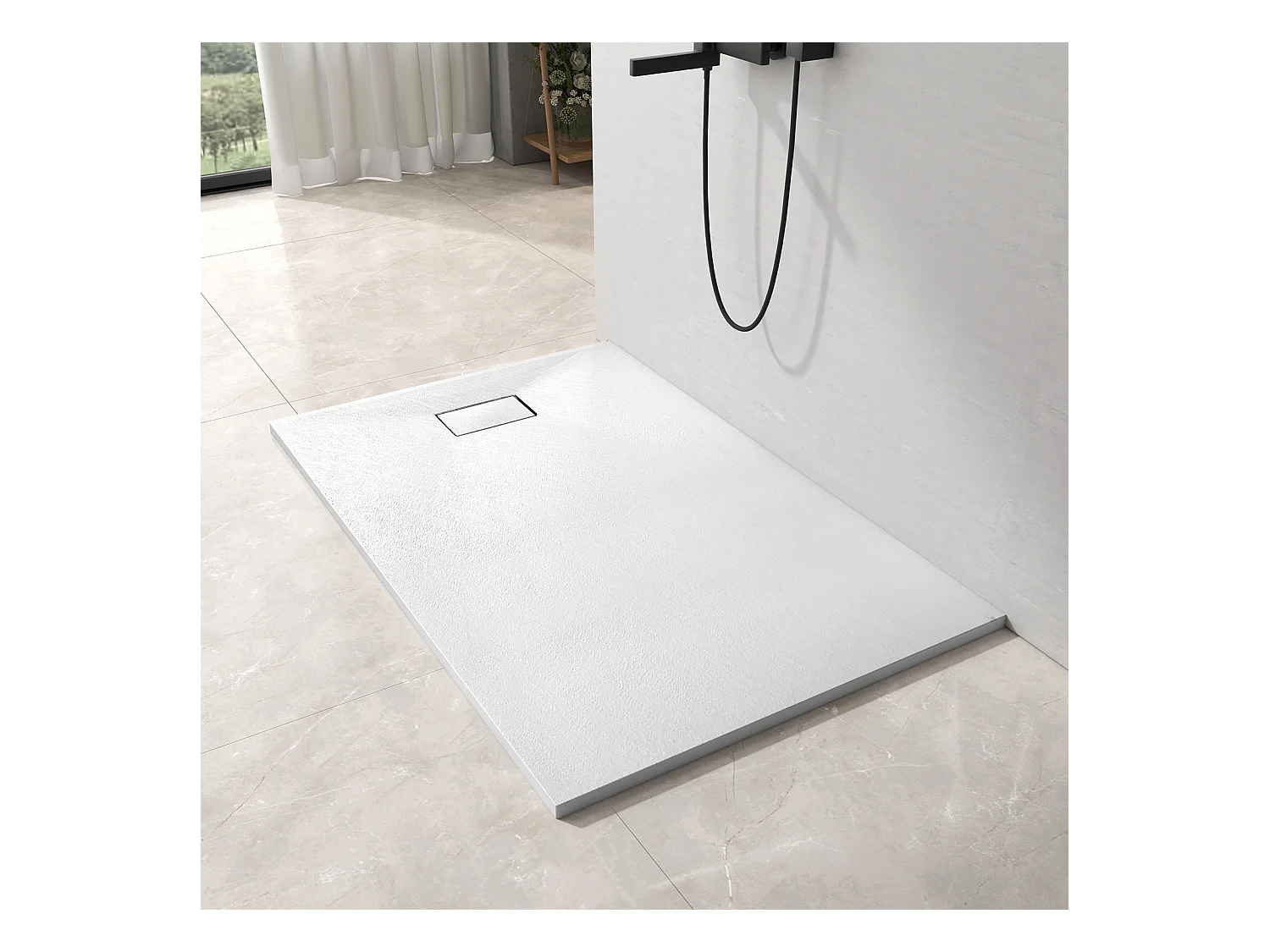 EMKE Receveur de douche receveur de douche plat antidérapant SMC receveur de douche à découper, 120x90cm | Blanc