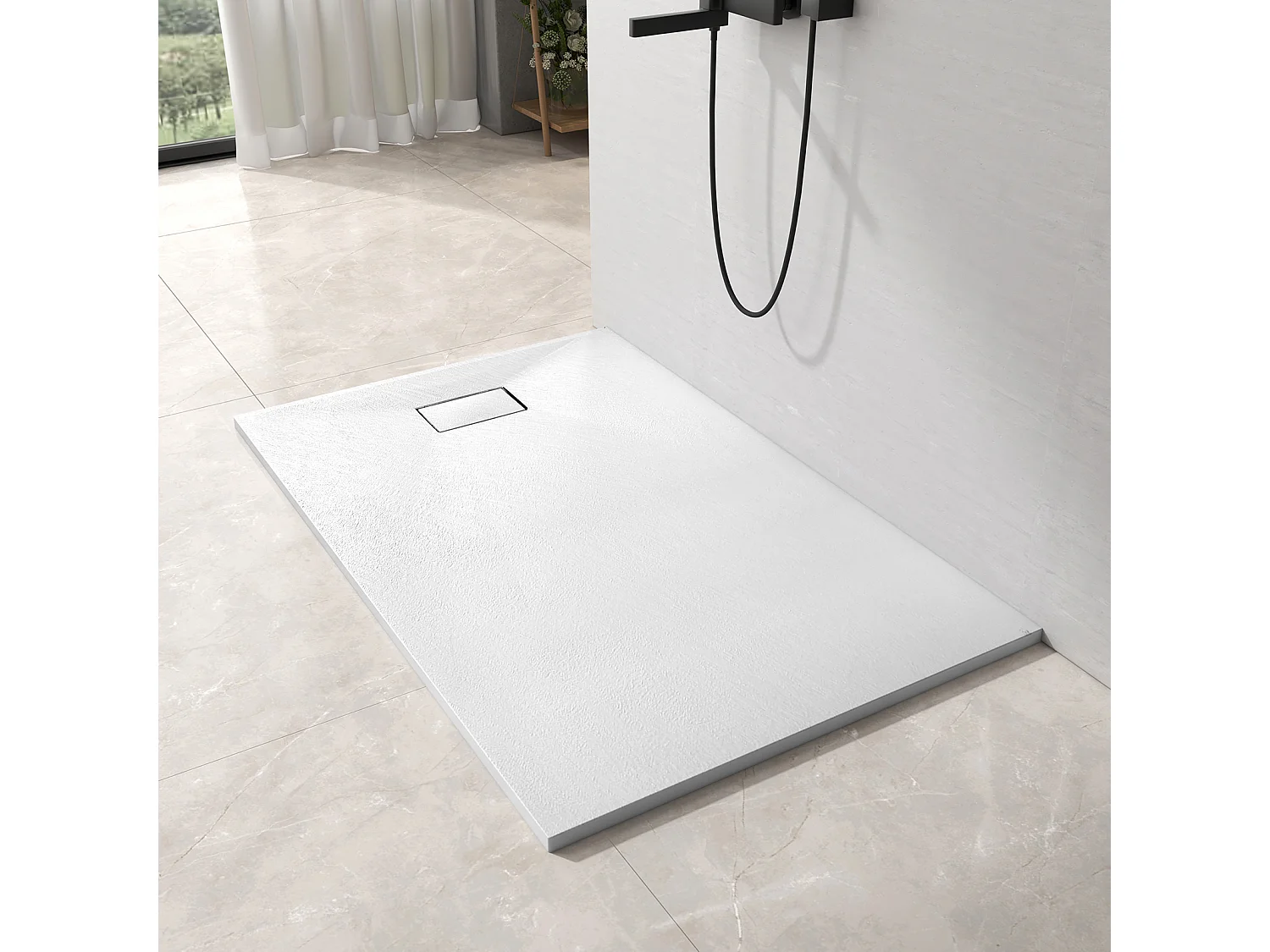 EMKE Piatto doccia piatto antiscivolo Piatto doccia SMC da ritagliare, 120x90cm | Bianco