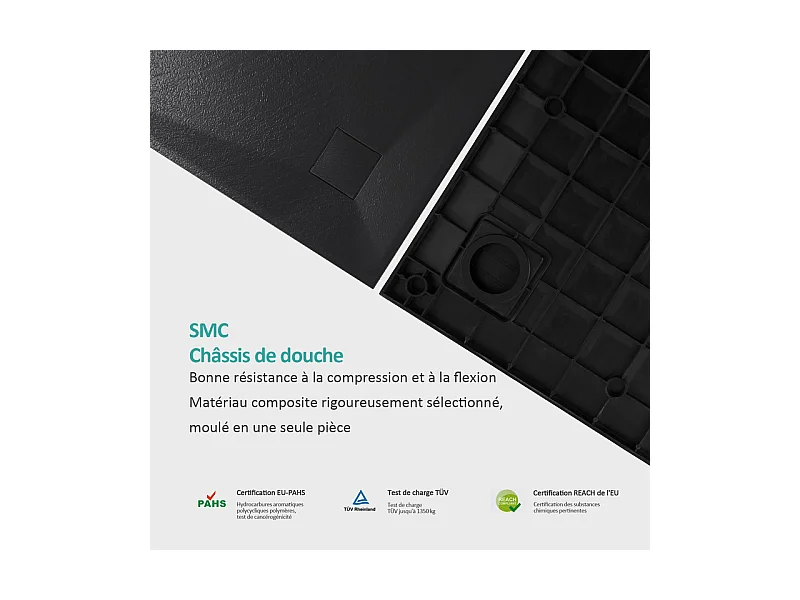 EMKE Douchebak Semi-circulair Antislip SMC Douchebak, Wit 90 x 90 cm