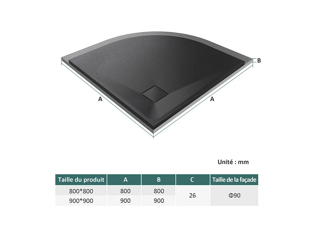 EMKE Douchebak Semi-circulair Antislip SMC Douchebak, Wit 90 x 90 cm