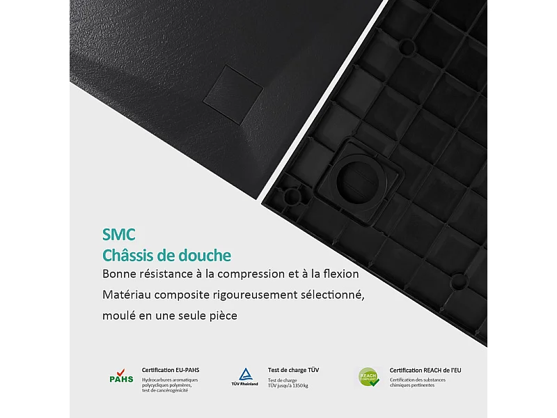 EMKE Receveur de douche Semi-circulaire Antidérapant SMC receveur de douche, Blanc 90 x 90 cm