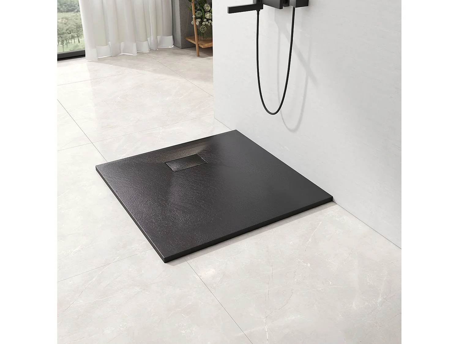 EMKE Receveur de douche receveur de douche plat antidérapant SMC receveur de douche à découper, 90x90cm | Noire