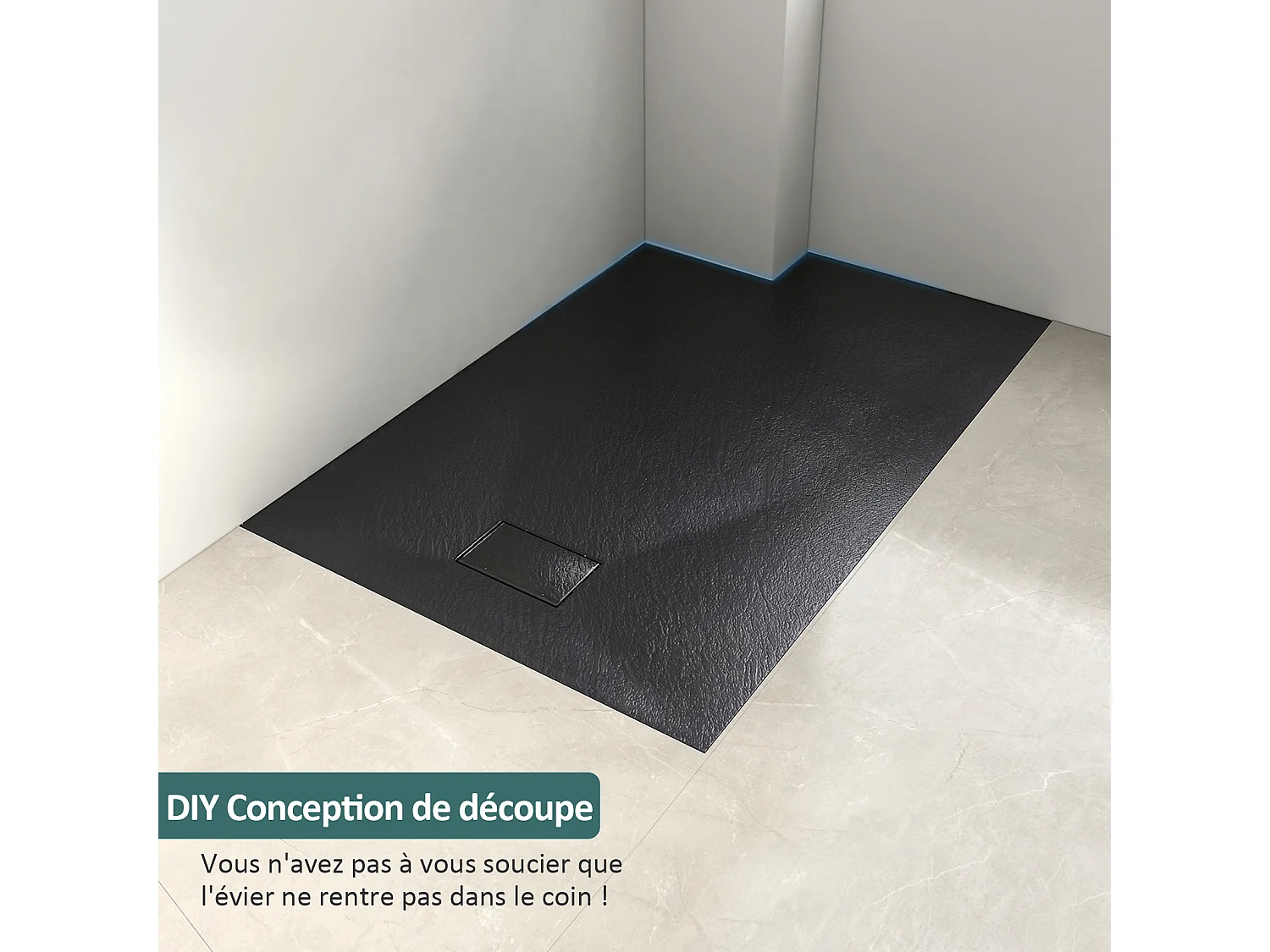 EMKE Receveur de douche receveur de douche plat antidérapant SMC receveur de douche à découper, 90x90cm | Noire