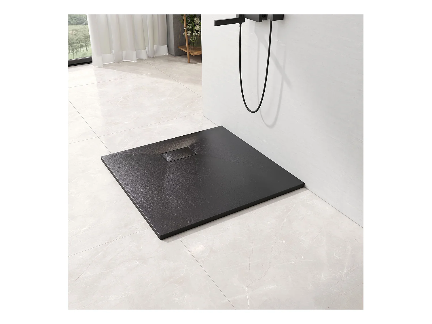 EMKE Receveur de douche receveur de douche plat antidérapant SMC receveur de douche à découper, 90x90cm | Noire