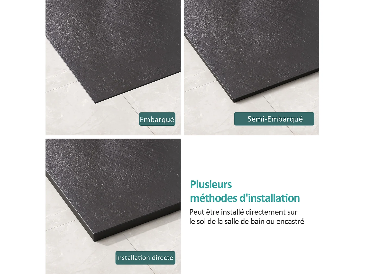 EMKE Receveur de douche receveur de douche plat antidérapant SMC receveur de douche à découper, 140x90cm | Noire