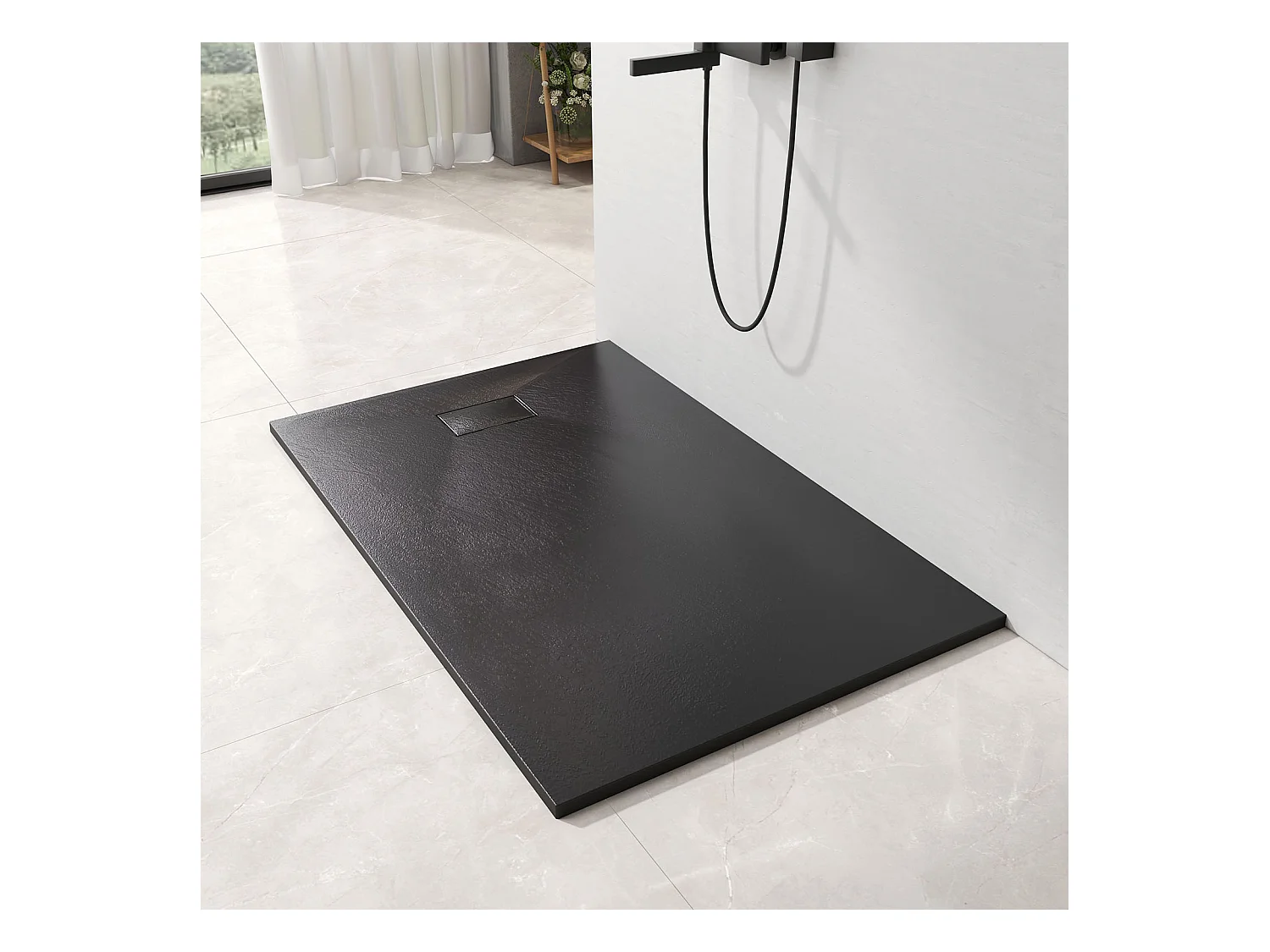 EMKE Receveur de douche receveur de douche plat antidérapant SMC receveur de douche à découper, 140x90cm | Noire