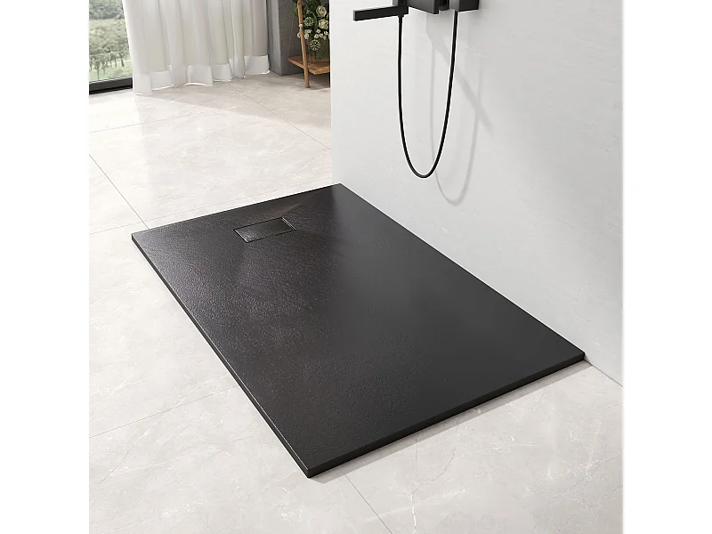 EMKE Receveur de douche receveur de douche plat antidérapant SMC receveur de douche à découper, 140x90cm | Noire