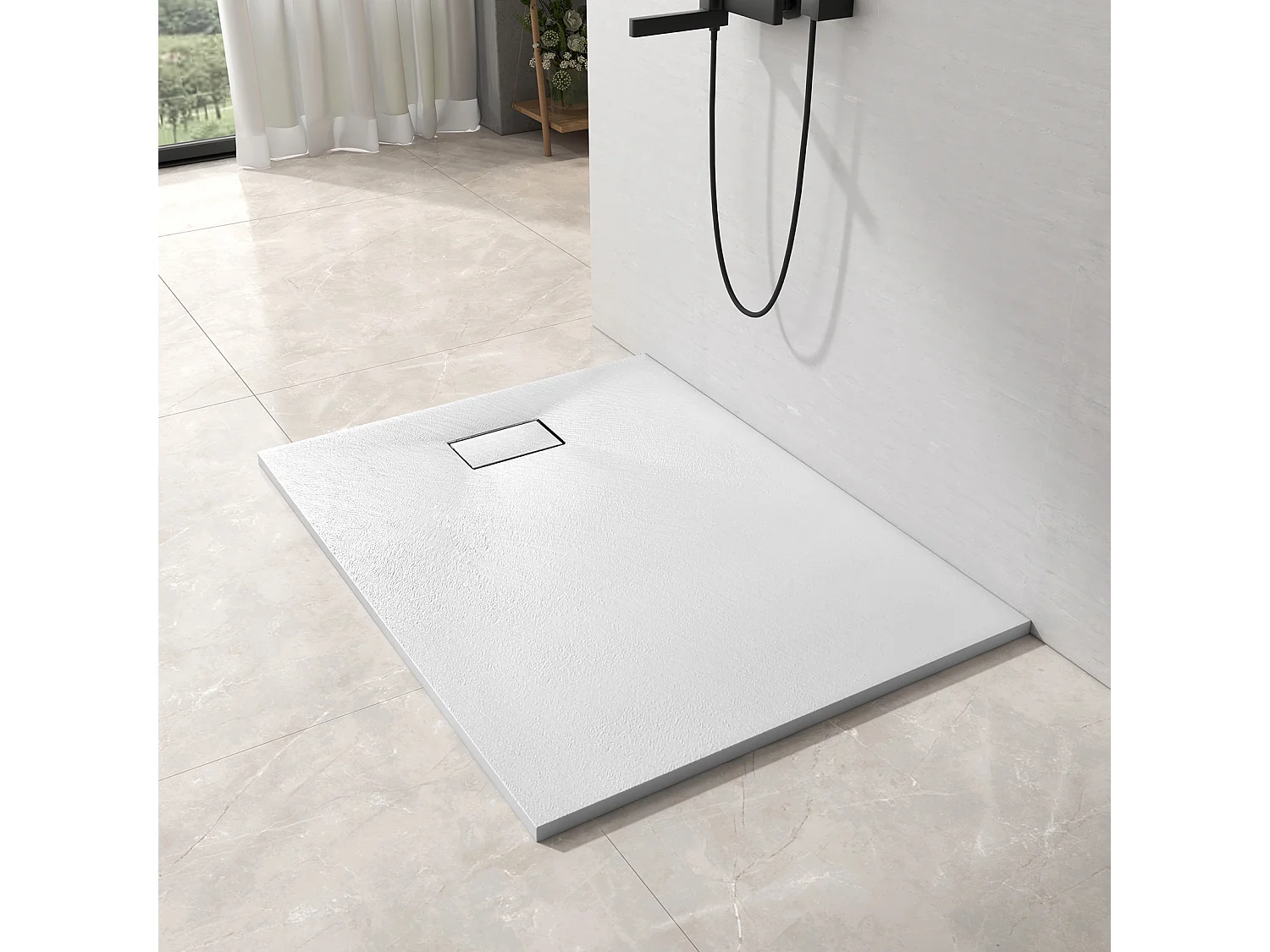 EMKE Receveur de douche receveur de douche plat antidérapant SMC receveur de douche à découper, 140x90cm | Blanc