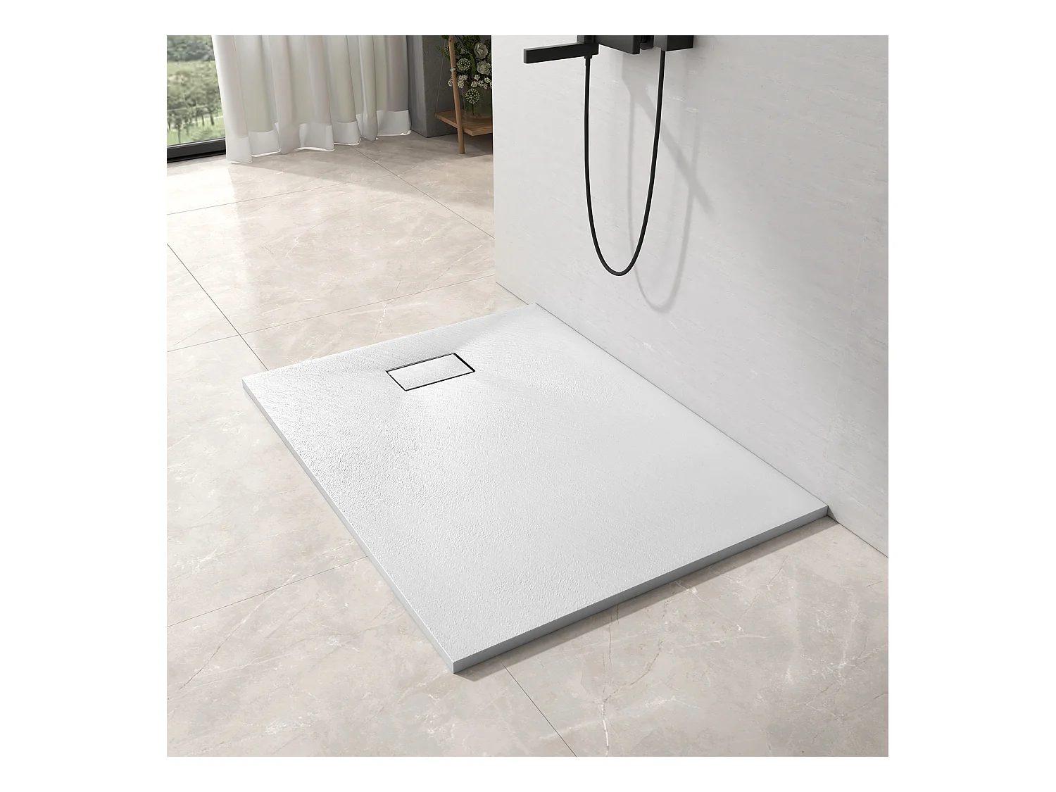 EMKE Piatto doccia piatto antiscivolo Piatto doccia SMC da ritagliare, 140x90cm | Bianco