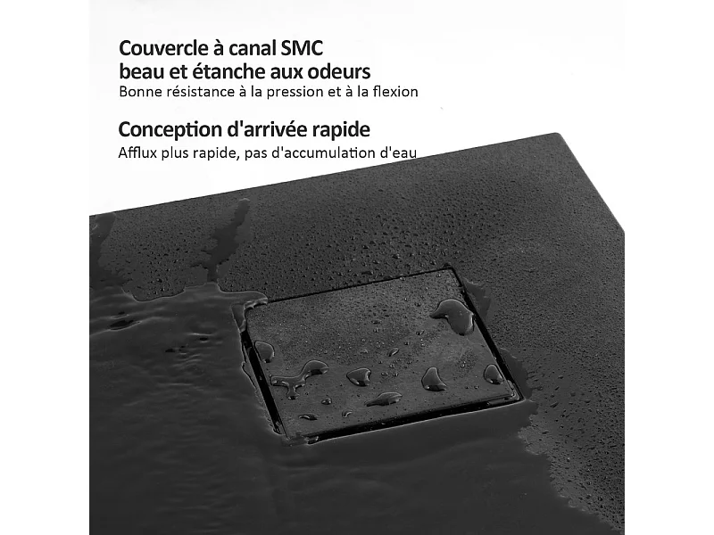 EMKE Receveur de douche Semi-circulaire Antidérapant SMC receveur de douche, Noir 80 x 80 cm