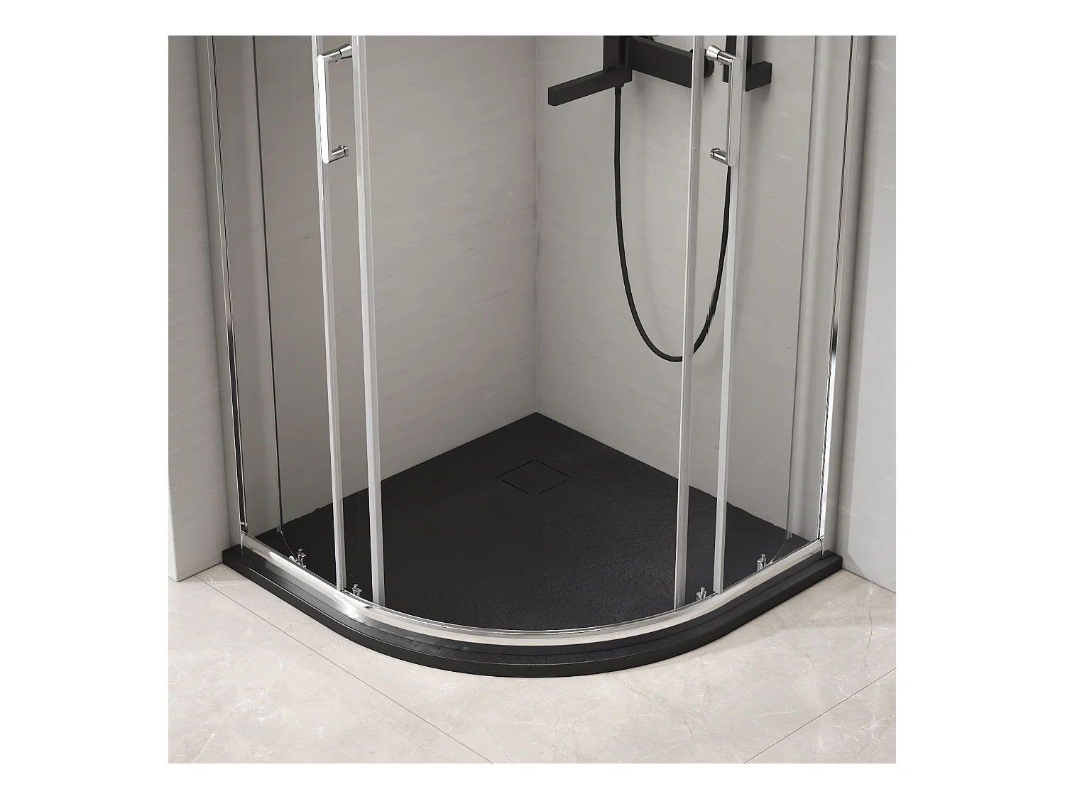 EMKE Receveur de douche Semi-circulaire Antidérapant SMC receveur de douche, Noir 80 x 80 cm