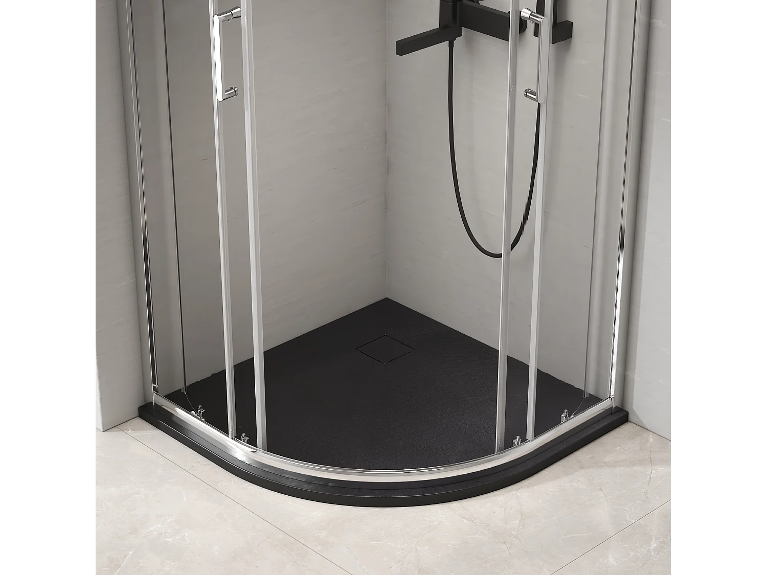 EMKE Piatto doccia semicircolare antiscivolo SMC, Nero 80 x 80 cm