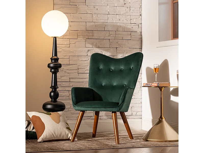 URBAN MEUBLE Fauteuil scandinave capitonné en velours vert