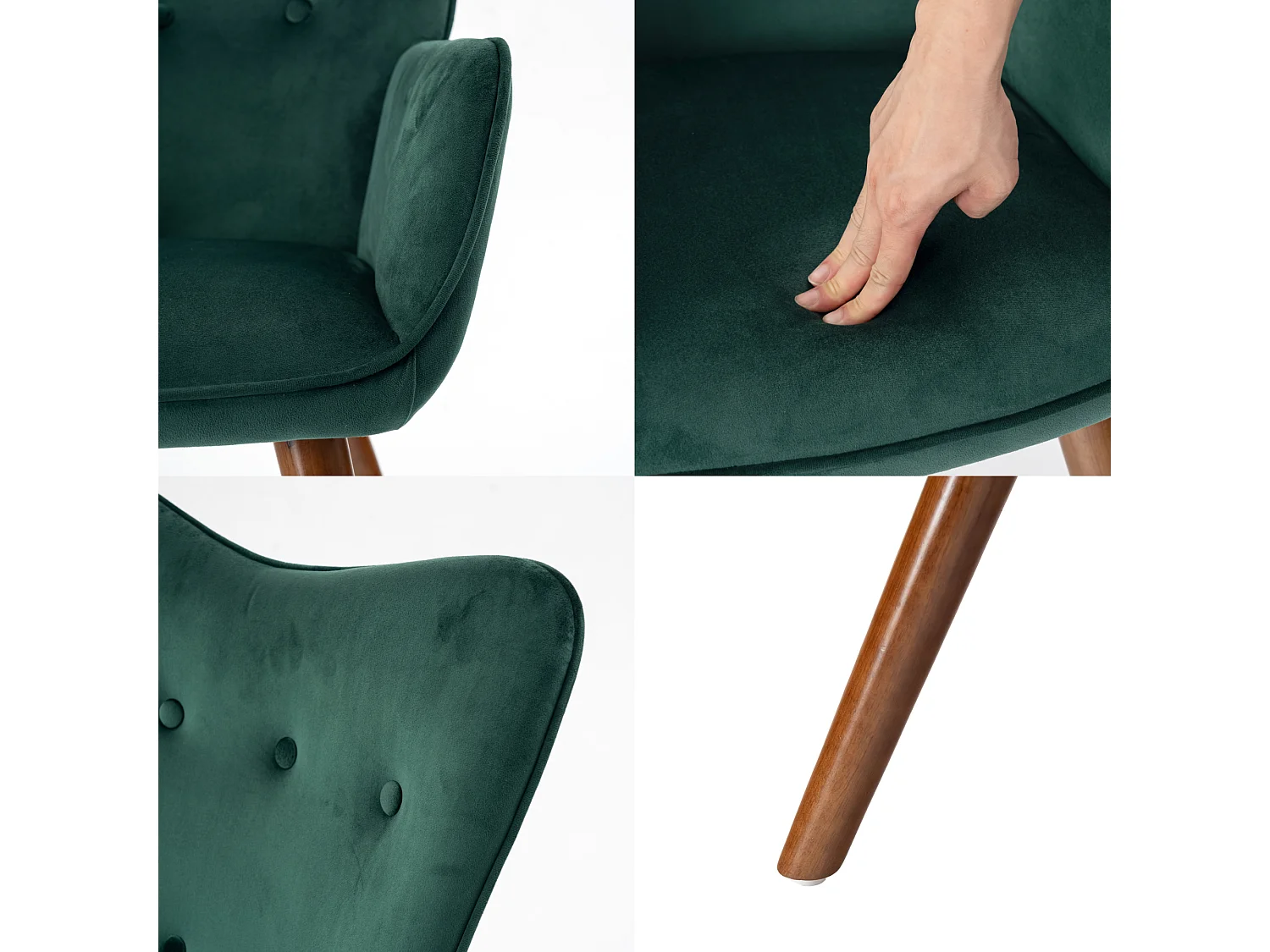 URBAN MEUBLE Fauteuil scandinave capitonné en velours vert