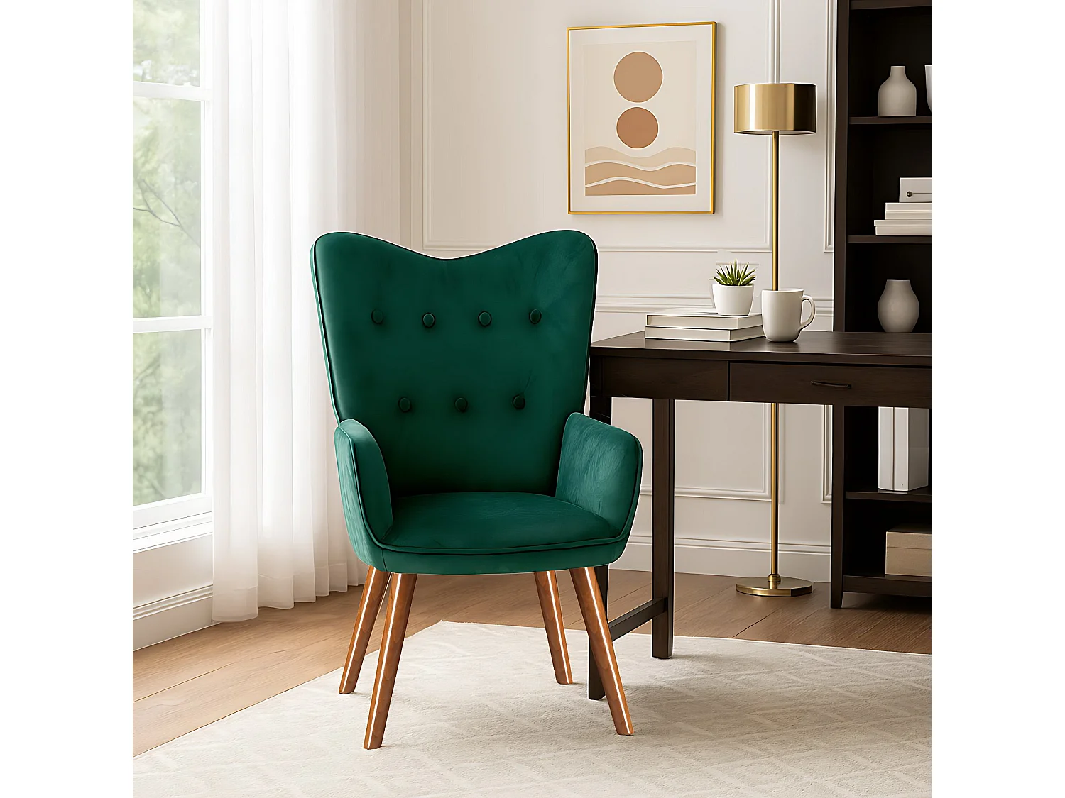 URBAN MEUBLE Fauteuil scandinave capitonné en velours vert
