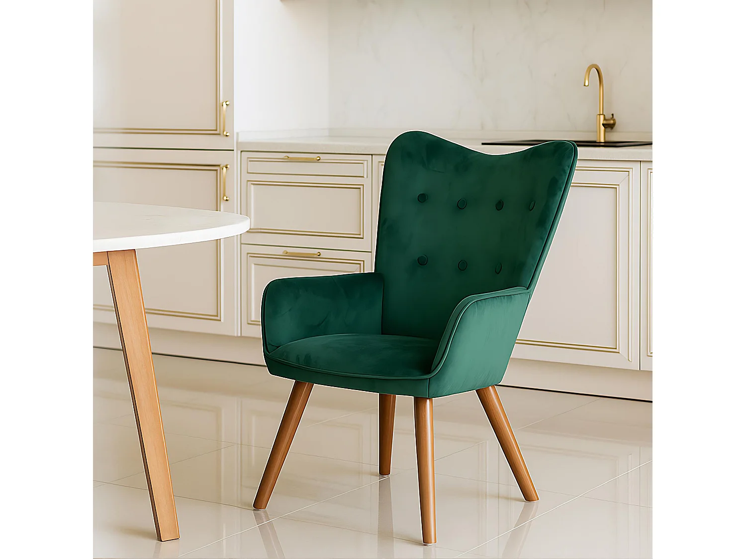 URBAN MEUBLE Fauteuil scandinave capitonné en velours vert