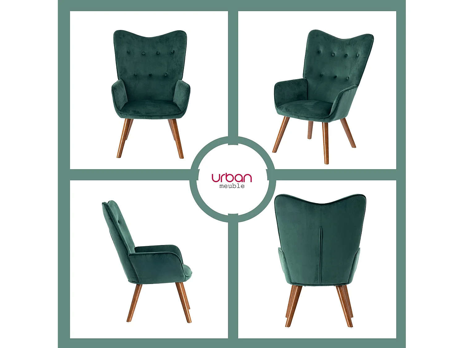 URBAN MEUBLE Fauteuil scandinave capitonné en velours vert