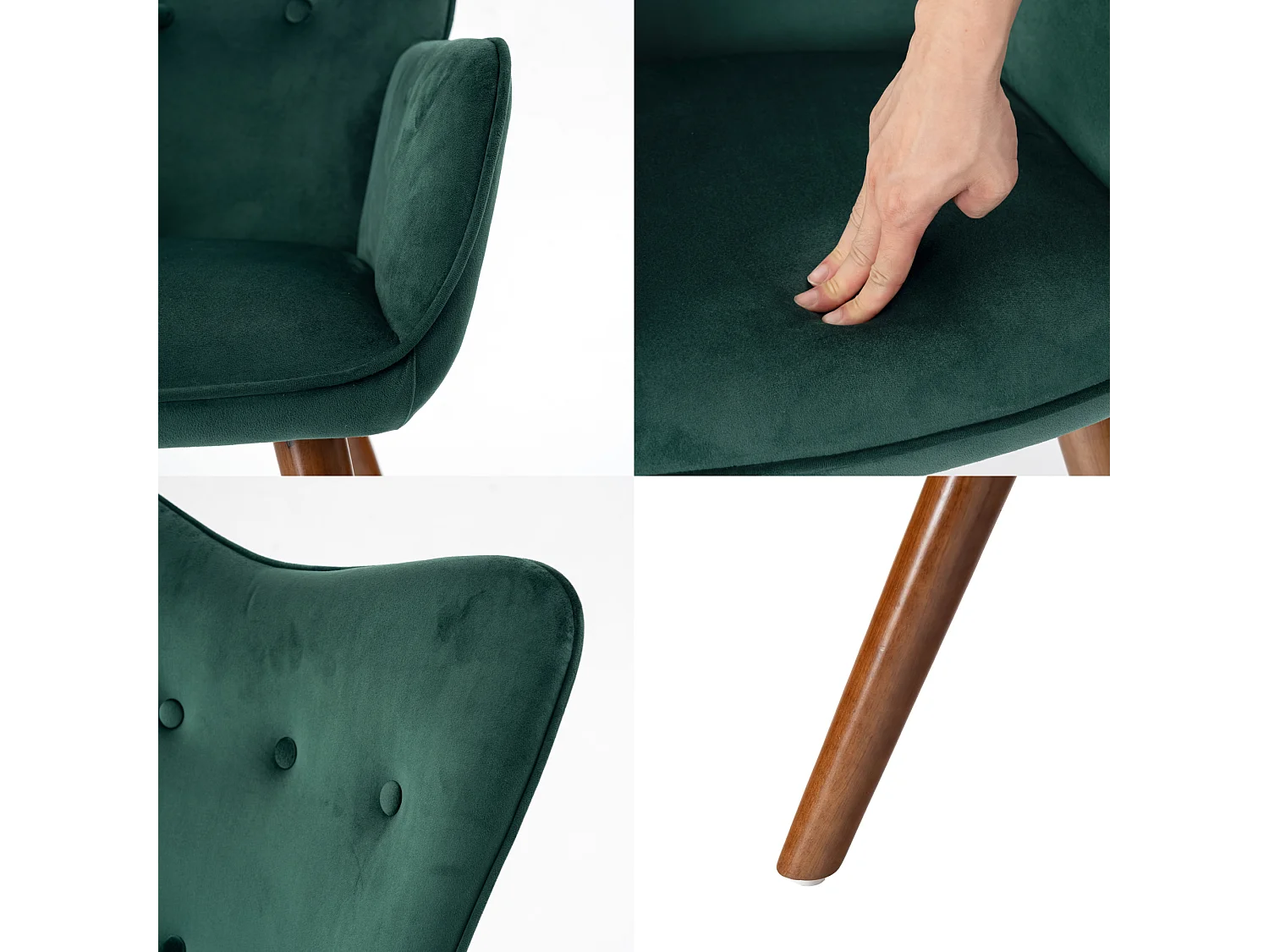 URBAN MEUBLE Fauteuil scandinave capitonné en velours vert