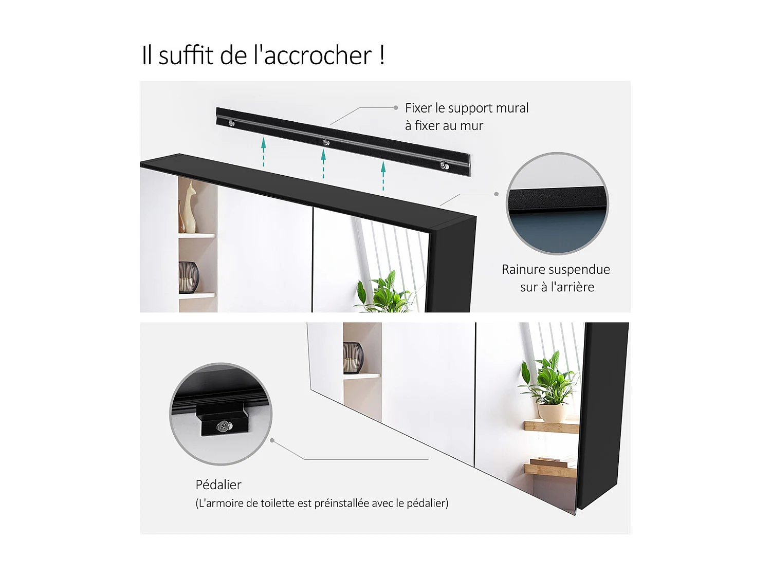 EMKE Armadietti a specchio 75x65cm Nero Armadietto da bagno con specchio bifacciale