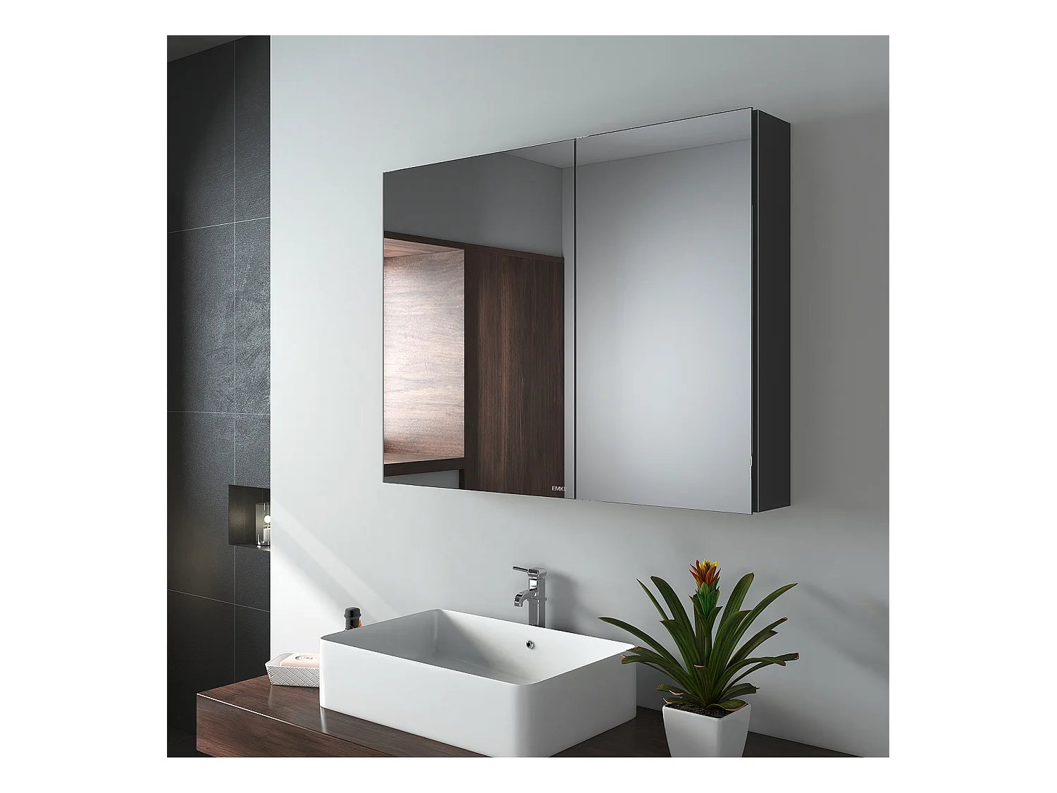 EMKE Armoires de toilette 85x65cm Noir Armoire Salle de Bain en Miroir Double Face