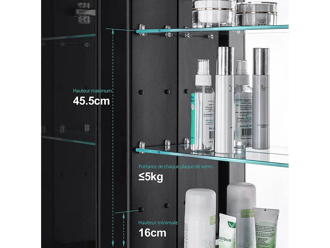 EMKE Armoires de toilette 85x65cm Noir Armoire Salle de Bain en Miroir Double Face