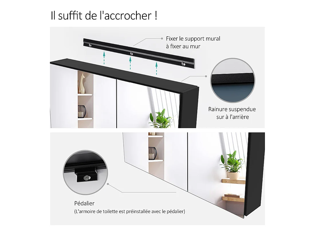 EMKE Armadietto da Bagno con Specchio 85 x 65 cm, Nero, Armadietto con Specchio su Entrambi i Lati