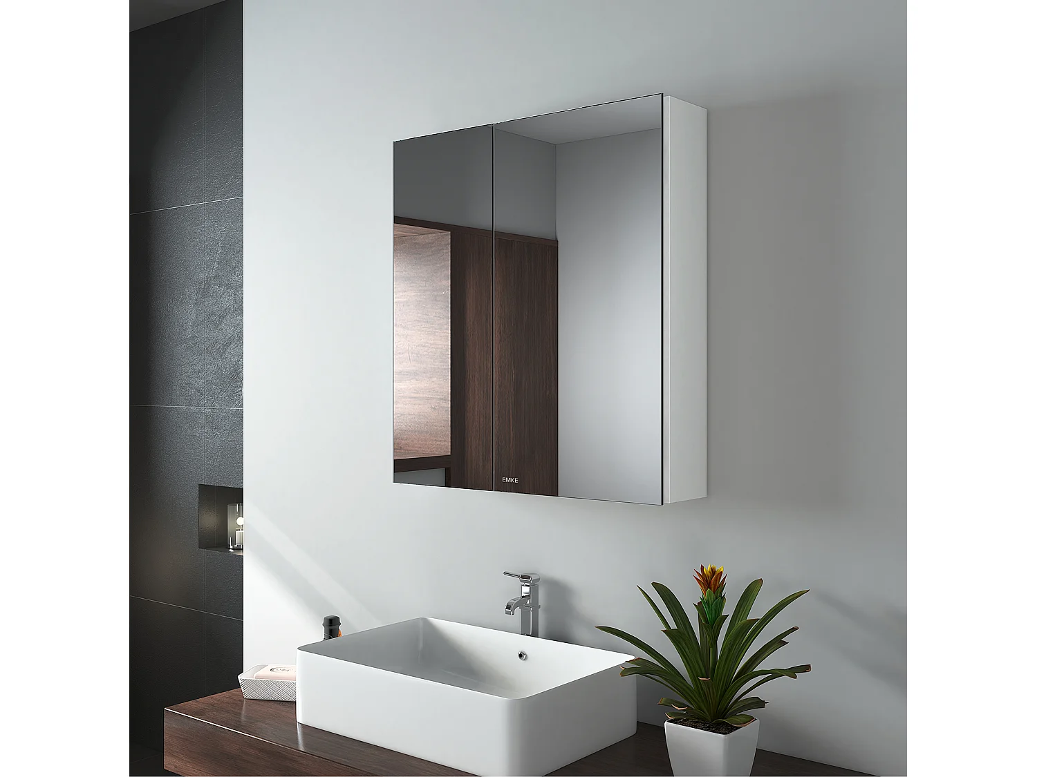 EMKE Armoires de toilette 60x65cm Blanche Armoire Salle de Bain en Miroir Double Face
